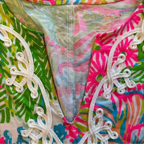 Lily Pulitzer Brewster Dress Coastal Neon Pink Green Sea Pattern Cotton Size XS - Picture 14 of 15